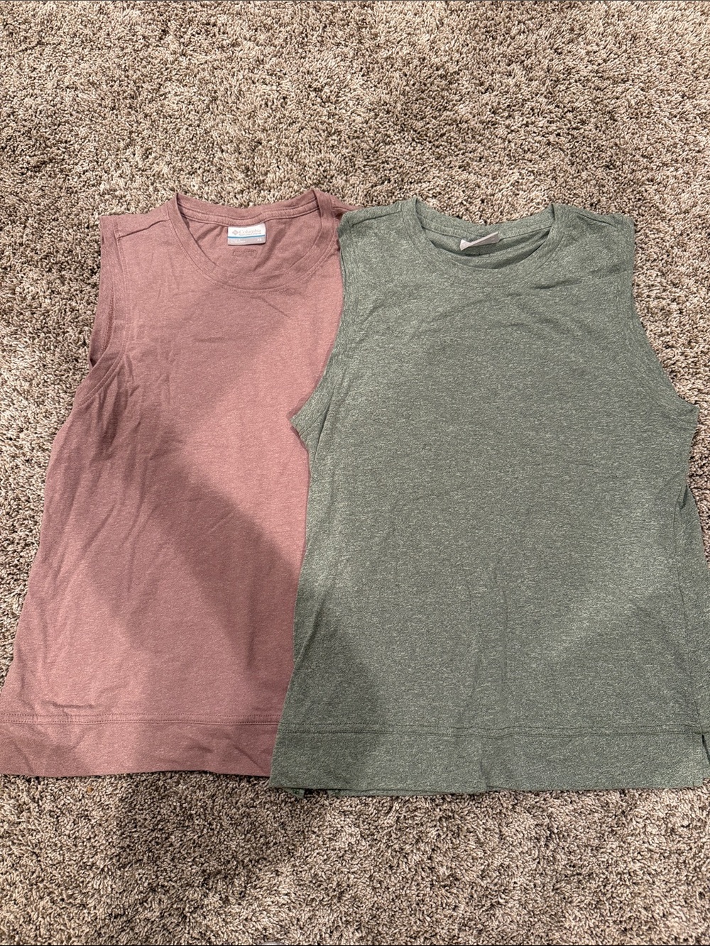 Lot of 2, Columbia Sleeveless Tank Tops in Dusty Rose and Olive Green